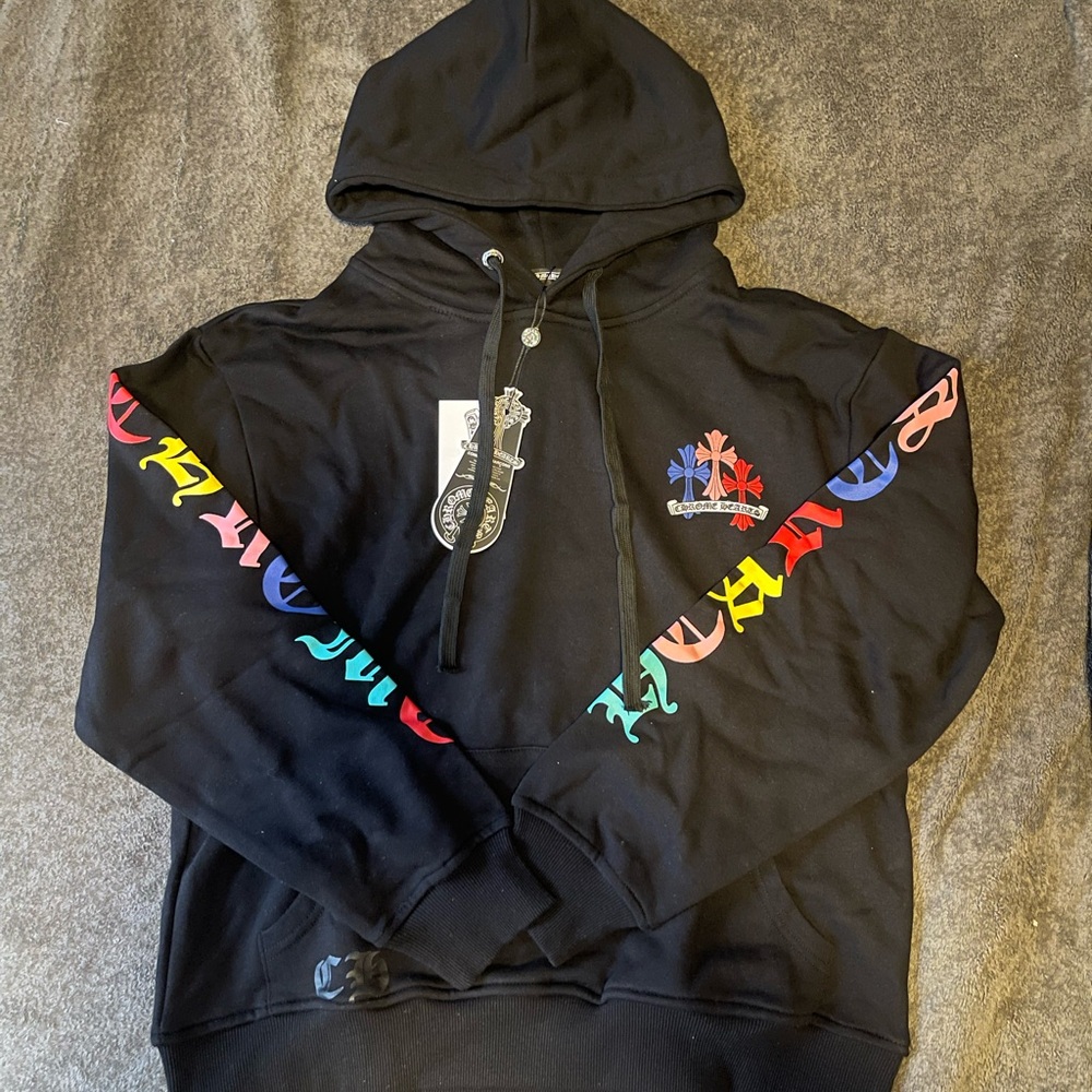 Men's Black Hoodie with Colorful Sleeve Accents